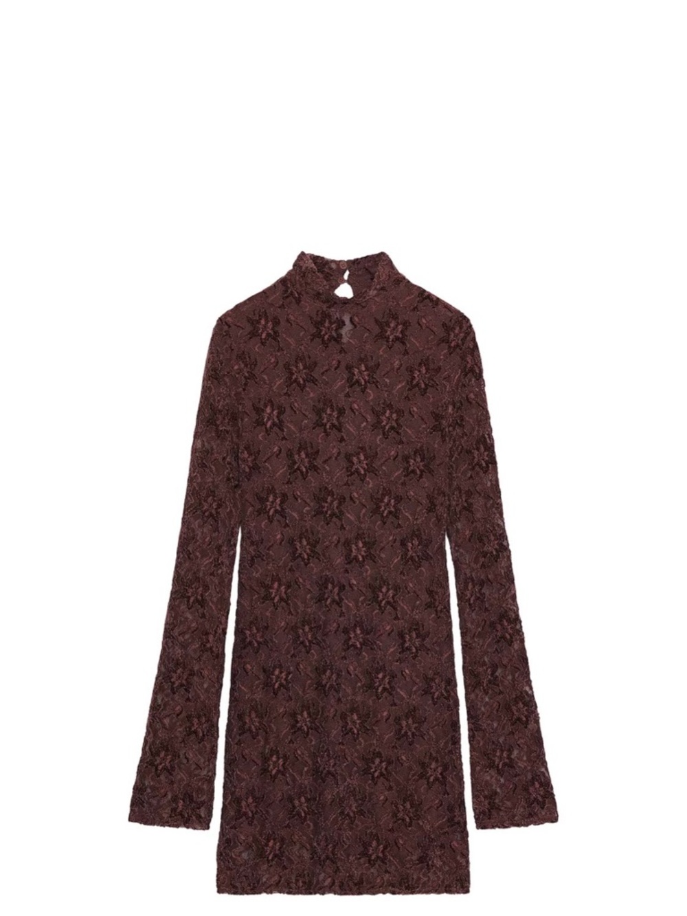 Zara Burgundy Lace Long-Sleeve Mini Dress